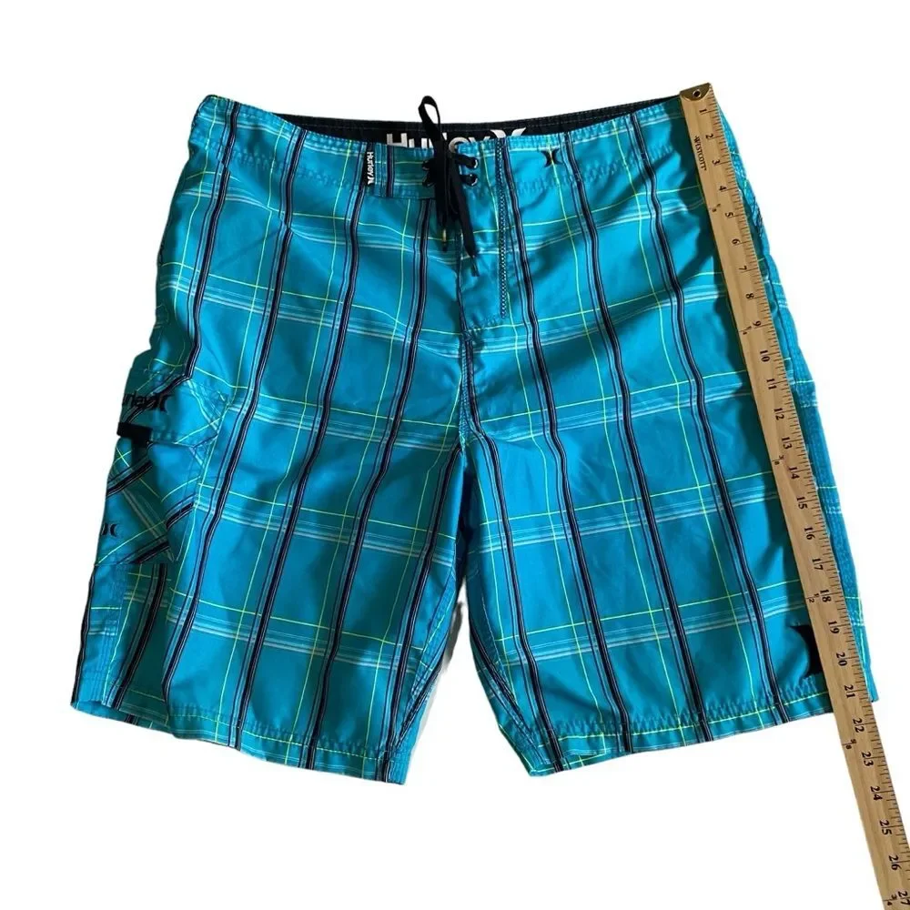 Hurley Teal Plaid Boardshorts Sz 36